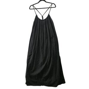 Zara Sleeveless Midi Shift Dress Womens M Black Braided Strap Beachy Gauzy